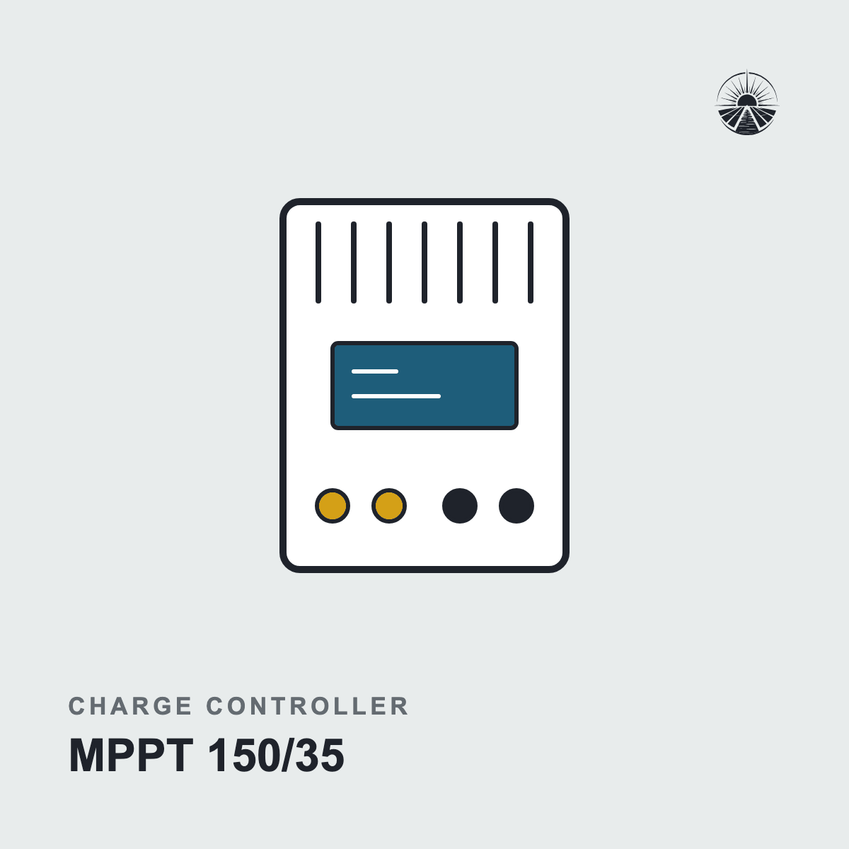 Line drawing of a charge controller labeled MPPT 150/35