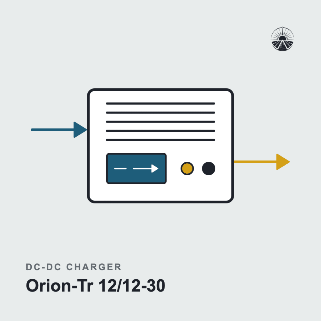 Line drawing of a DC-DC charger labeled Orion-Tr 12/12-30