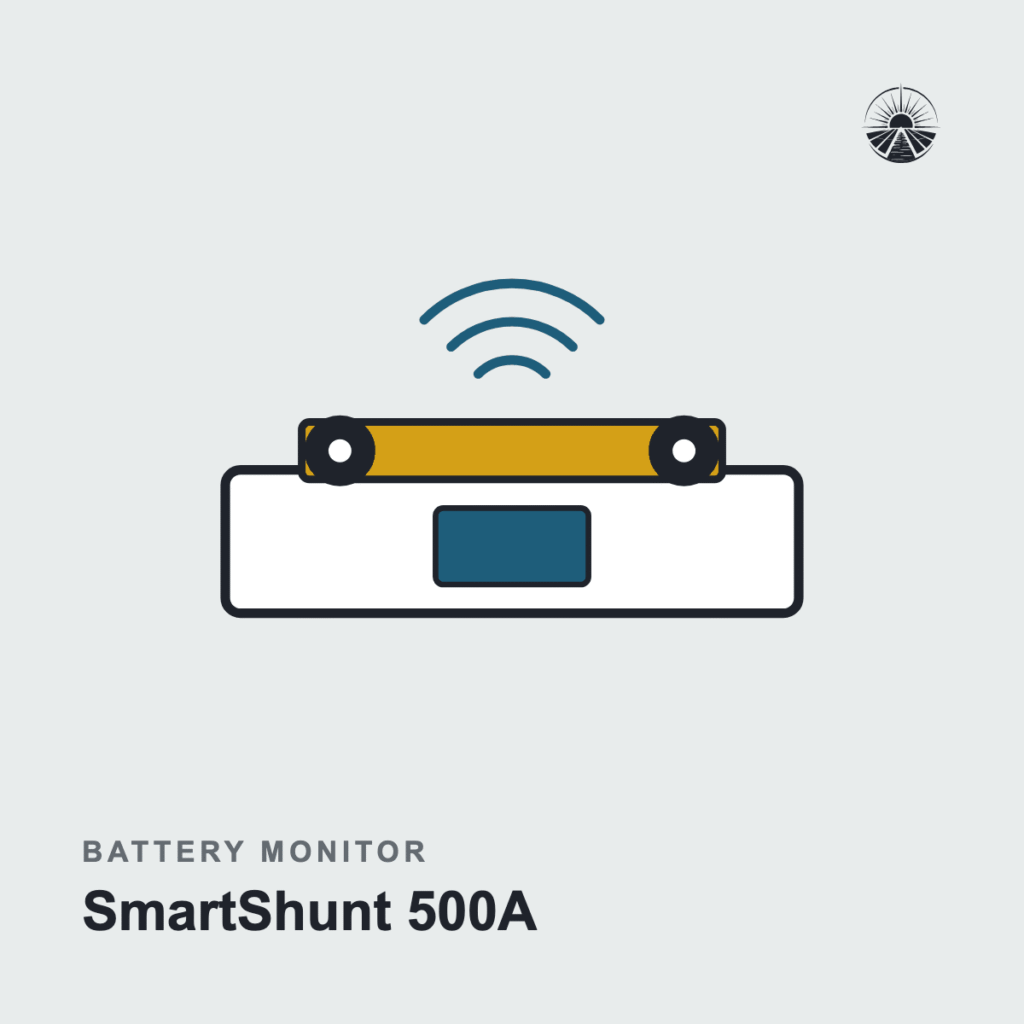 Line drawing of a battery monitor labeled SmartShunt 500A